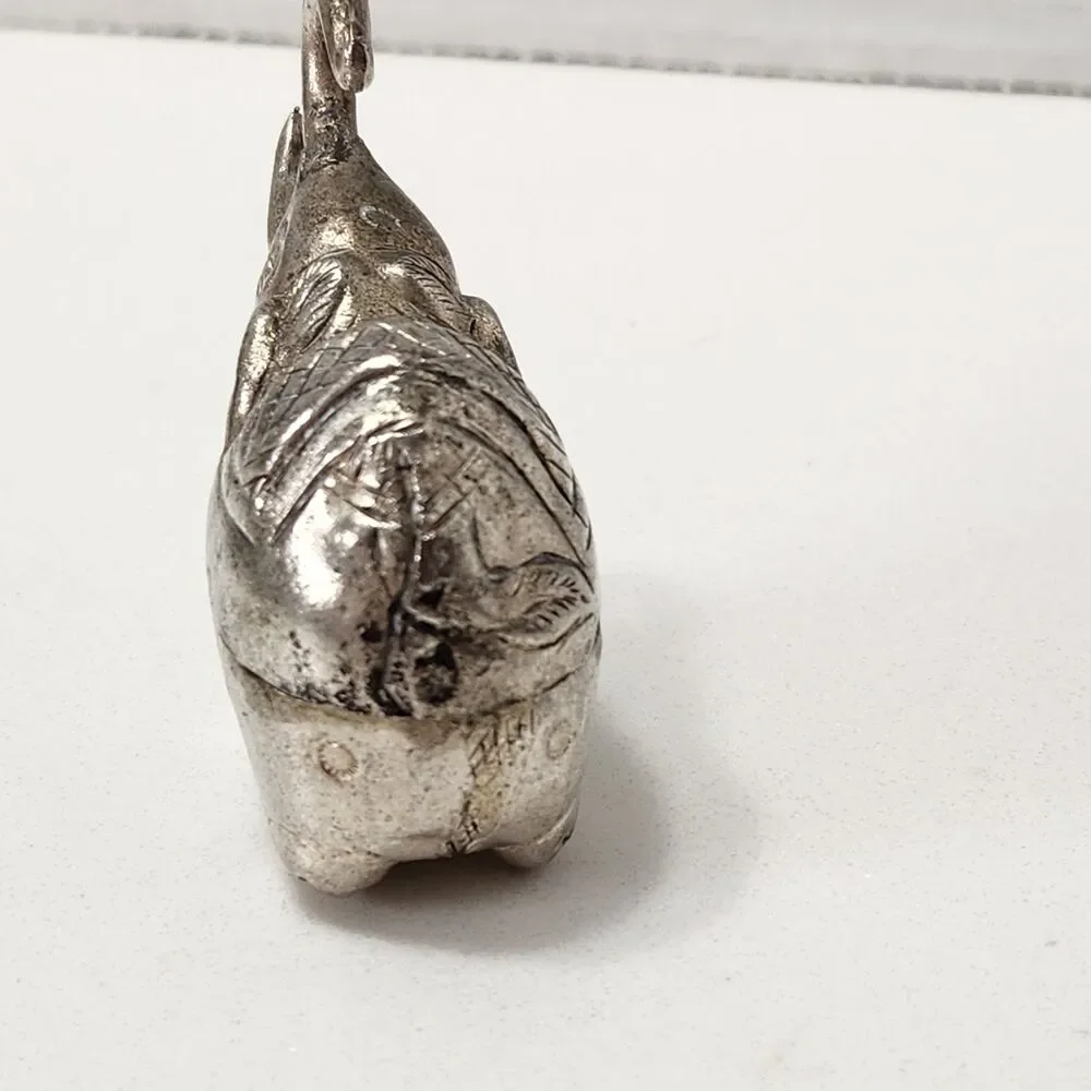 Cambodian Silver Tone Elephant Betel Nut Box Trinket Container Mid-Century